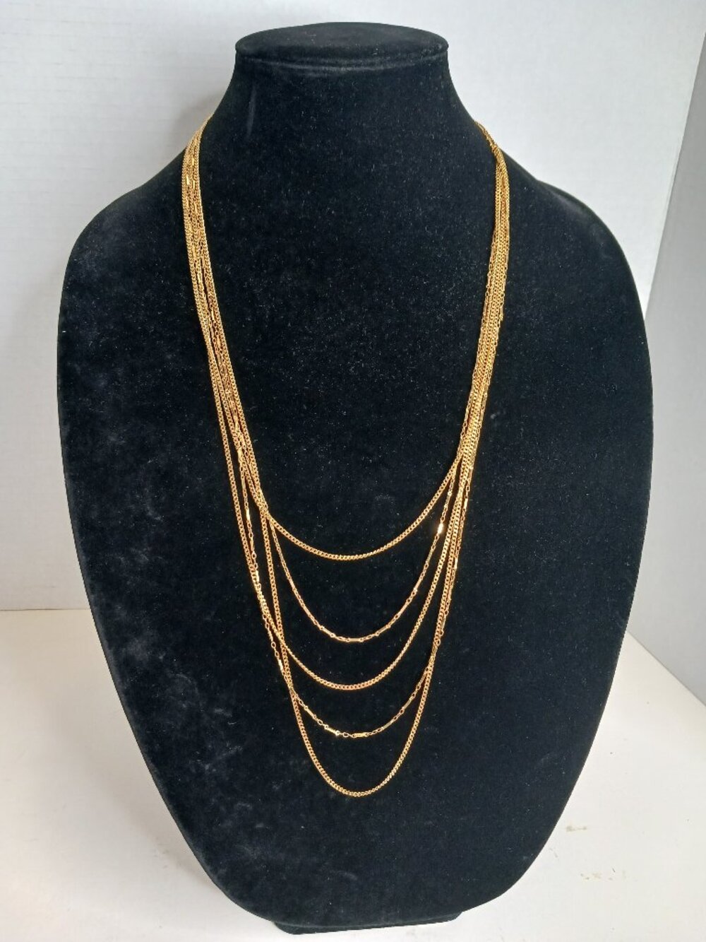 Vintage Monet 5 Layer Gold Tone Long Necklace